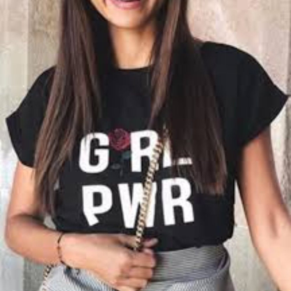 Girl Power Rose Short Sleeve Black T-Shirt